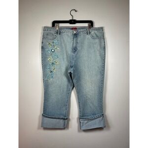 AZITA High Rise Cuffed Crop Jeans, Beading Design Embellishments, Size 20